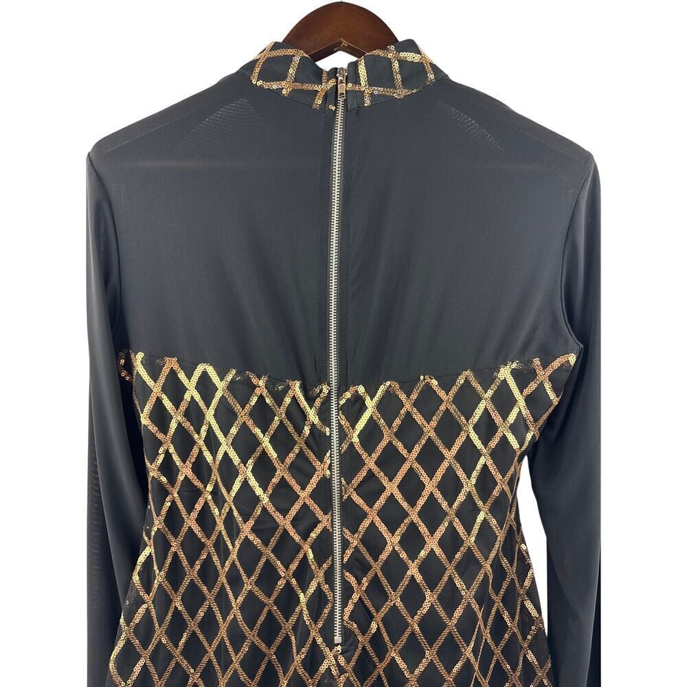 Women’s Reaqka XL Black Mesh Long Sleeve Mockturtleneck Dress w/ Gold Sequins - Picture 4 of 6